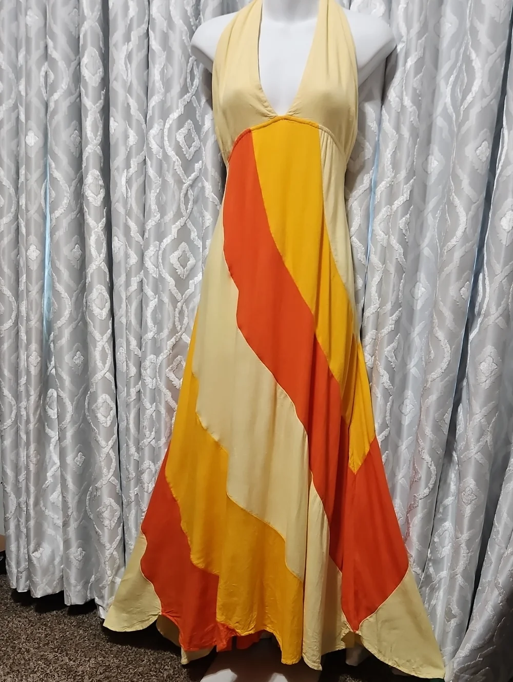 Free People Linen Blend Color Block Halter Midi Dress - Picture 1 of 6